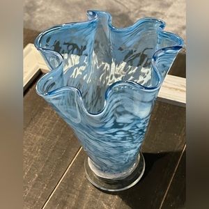 Mid century modern ruffled hand blown bubble glass vase.
